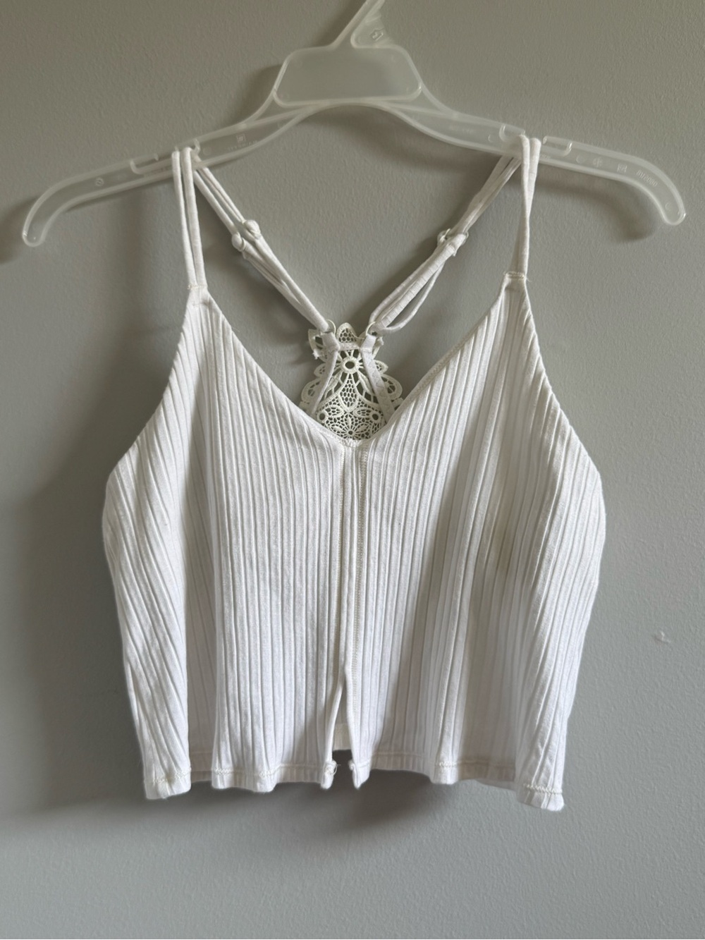 Aerie white ribbed crop top, lace, racerback, Medium, EUC